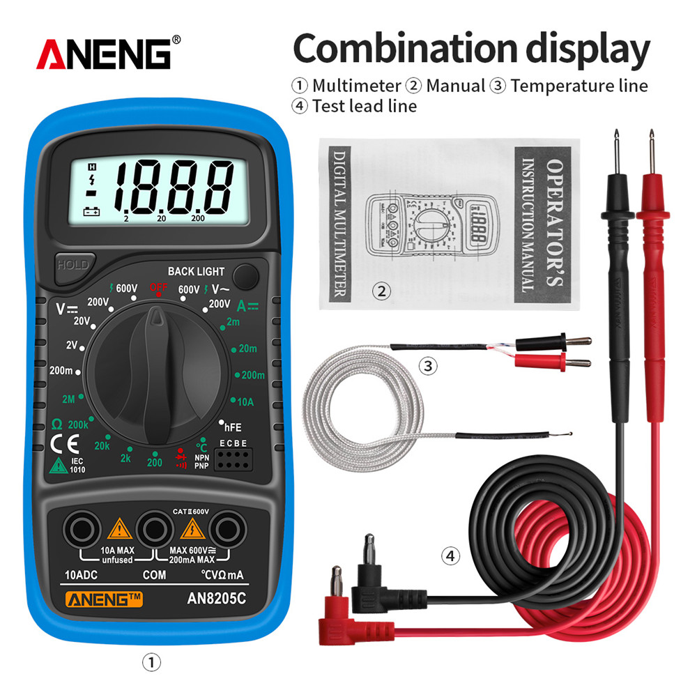 Xiaomi ANENG AN8205C Digital Multimeter AC/DC Ammeter Volt Ohm Tester Meter Multimetro With Thermocouple LCD Backlight Portable: AN8205C Blue