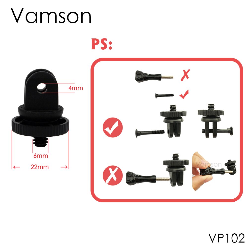 Vamson for GoPro Accessories Mini Adapter Monopod Tripod Mount for Go Pro Hero 8 7 6 5 4 3+ 2 for Yi 4K for SJ4000 VP101: VP102