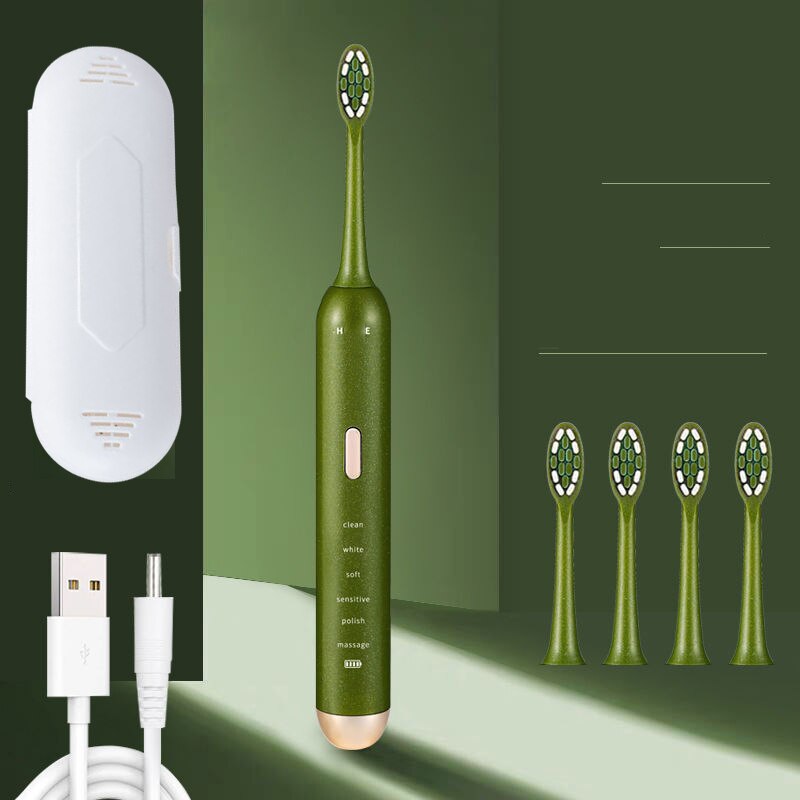 Schall- XIOMI Elektrische Zahnbürste USB Aufladbare Zahnbürste Wasserdichte Ultra Schall- Automatische Zahnbürste Intelligente Heimat Gesunde: Grün 5 Köpfe Kasten