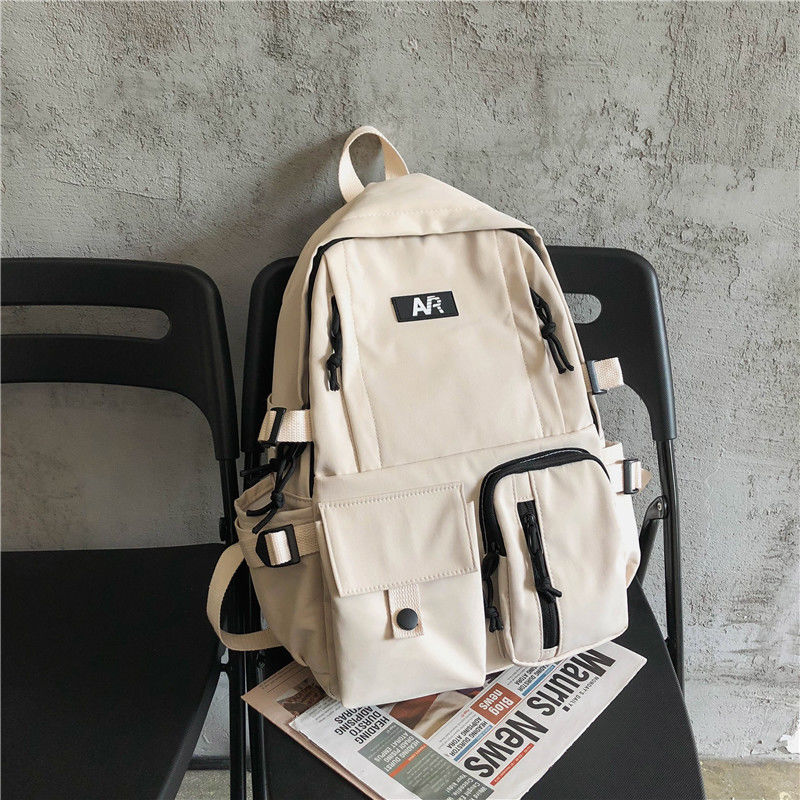 Mochila para estudiantes de secundaria para chicas adolescentes, bolso escolar grande de nailon sólido: Beige