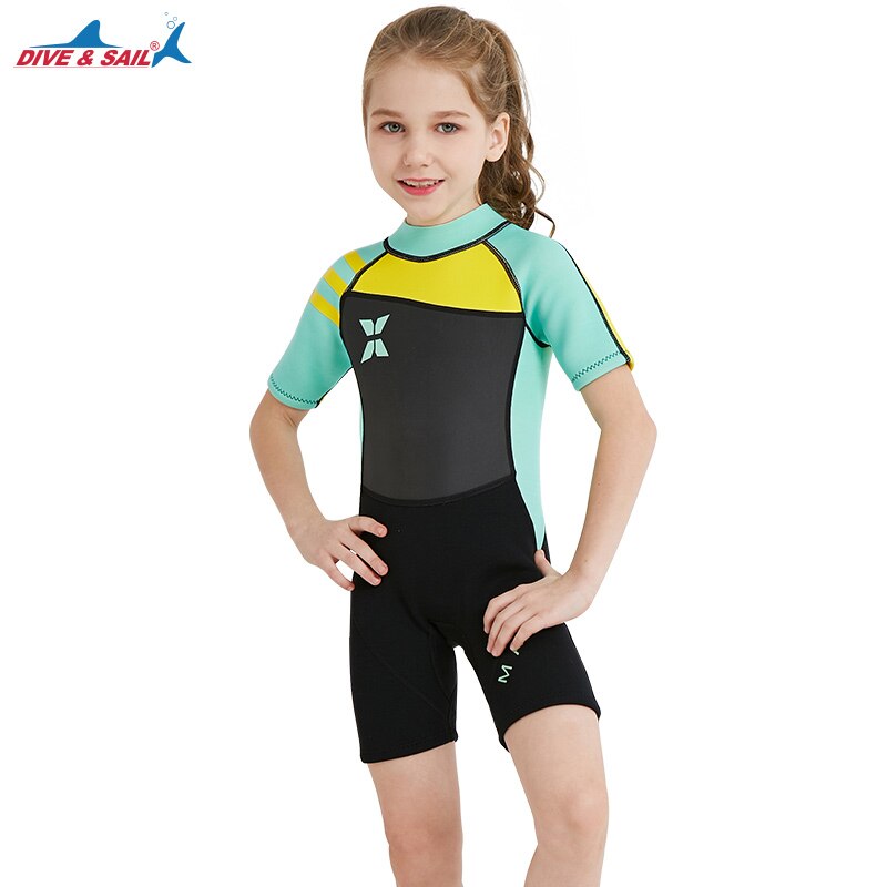 Dykker- og sejlpiger 2.5mm korte ærmer dykkerdragter rashguards børn neopren våddragter i ét stykke surfing triathlon snorkel bodysuit