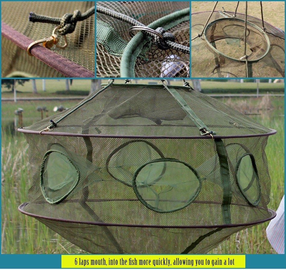 Sougayilang Top Folding Fishing Net Dip Fish Net Lobster Crab Fish Trap Cages Outdoor Fishing Tackle