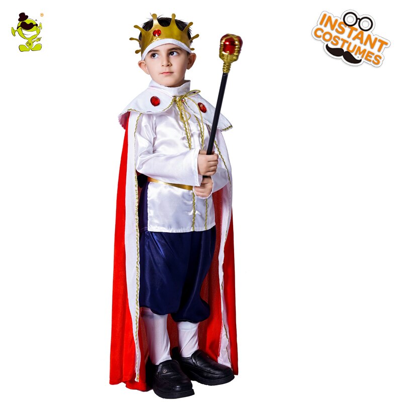 Disfraces de rey de lujo para niños, juegos de rol de Príncipe Noble con capa roja, ropa de actuación de líder del Reino para fiestas
