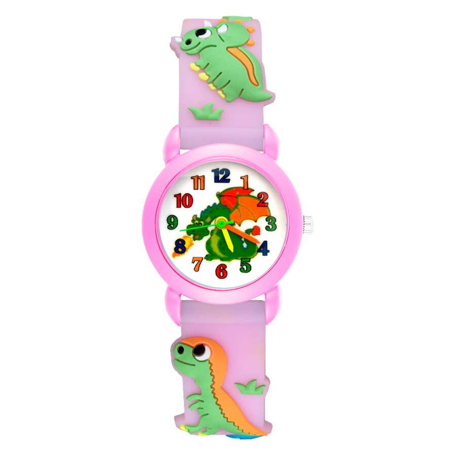 Tegneserie dinosaur stil børn ure børn studerende piger kvarts 3d silikone armbåndsur  jp04: Lyserød