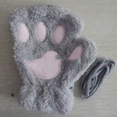 Mitaines en peluche pour femmes, mignonnes, patte de chat, peluche douce et chaude, courtes, sans doigts, ours pelucheux, gants de chat, Costume demi-doigt, noir, Beige: F