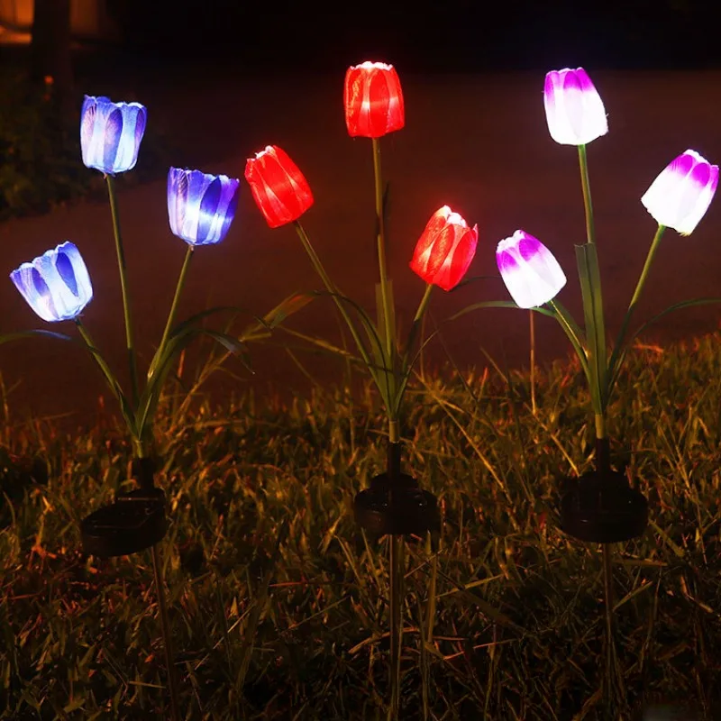 Solar LED Light Outdoor Tulip Rose Flower Lamp Landscape Garden Decor Lawn Lamp Waterproof Garden Lights Outdoor Solar Lights