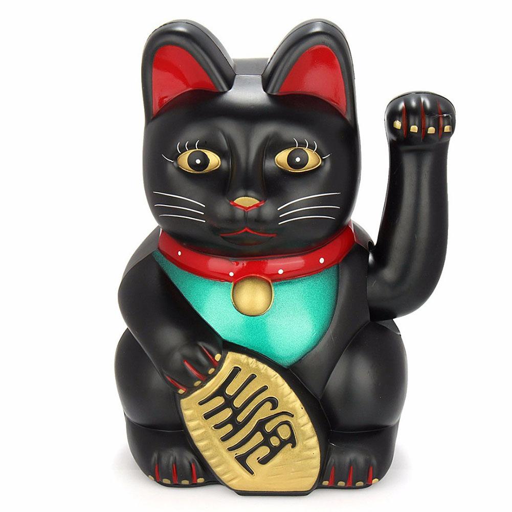 Chinese Lucky Cat Decoratie Zwaaiende Arm Elektrische Hand Zwaaiende Kat Inductie Standbeeld Beeldje Voor Thuis Auto Ornamenten: Black
