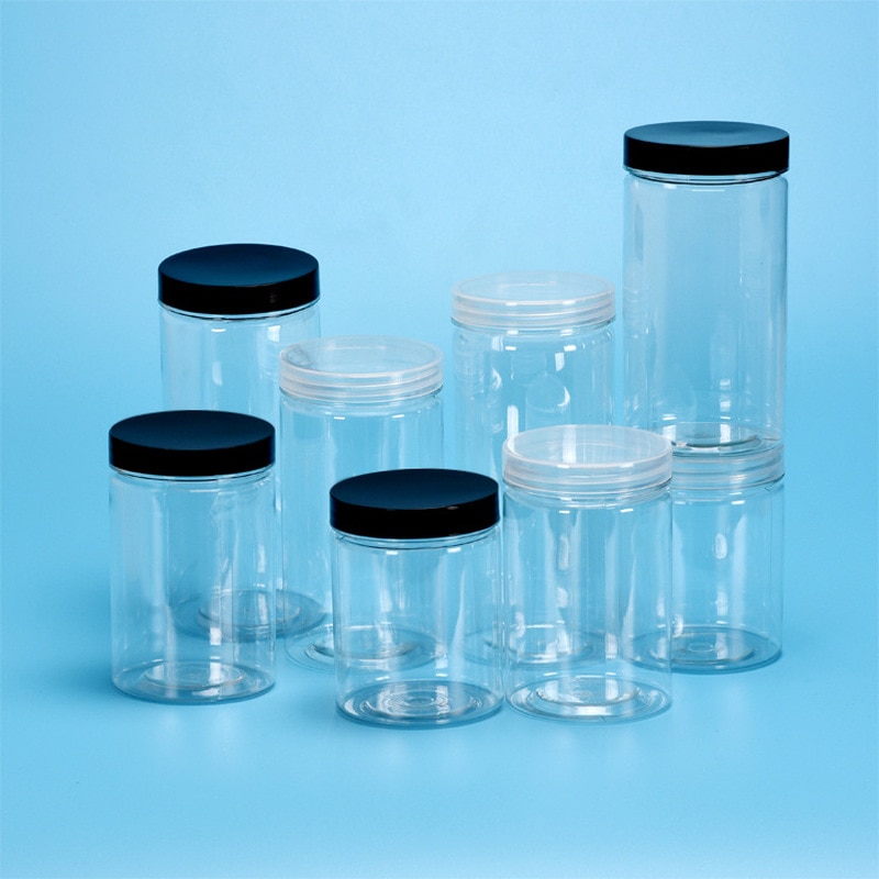 Kitchen Round Clear PET Container Jar Pot Bottle Empty Plastic Storage Jars with Lids Durable Food Grade Air Tight Containers