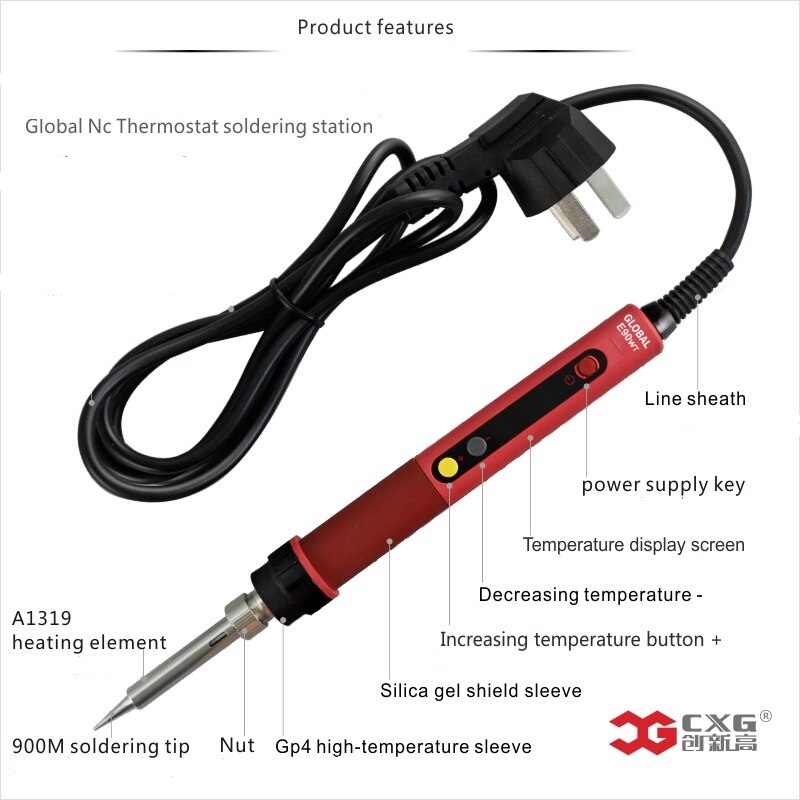 Soldador eléctrico CXG E60WT/E90WT/E110WT, soldador LED de temperatura ajustable, 60W/90W/110W