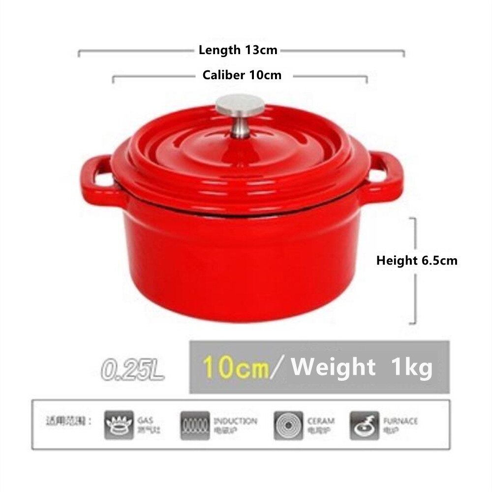 Mini Dutch Ovens Enameled Cast Iron Covered Casserole Anti - Scalding Pot Kitchen Cooking Pot Cookware: Round-Red -10cm