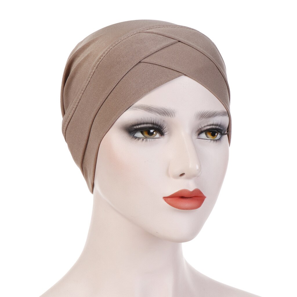 Turban croisé islamique pour femme, hijab, bonnet interne, bandeau, accessoires pour cheveux: Brown