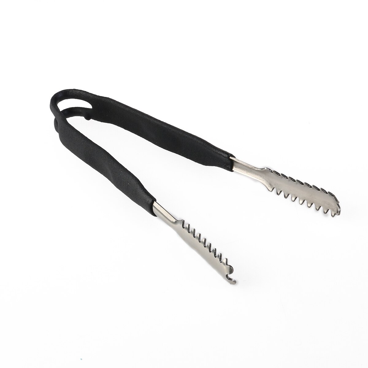 Stainless Steel Ice Clips Tongs with Rubber Wrapped Handle (Black)