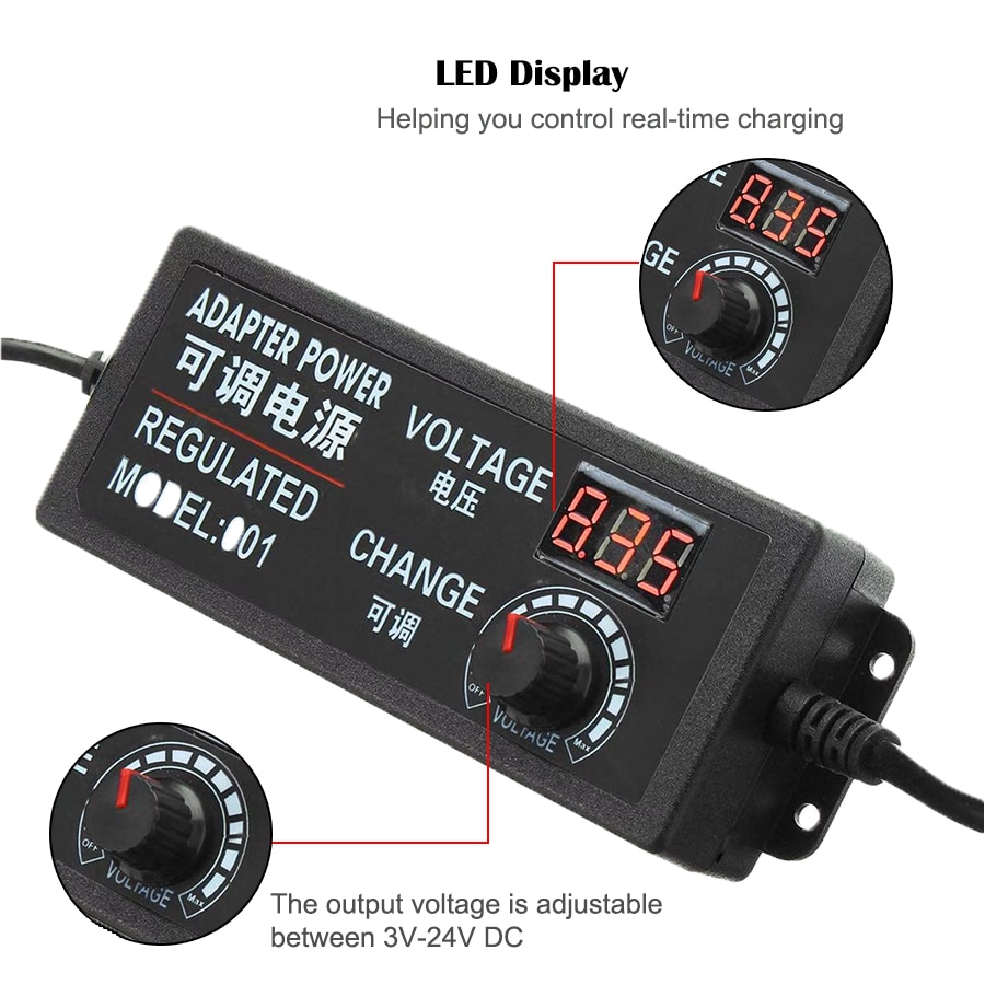 Adaptateur Secteur Universel Réglable 3V-24V 3A AC/DC – Avec 14 Embouts – Neuf