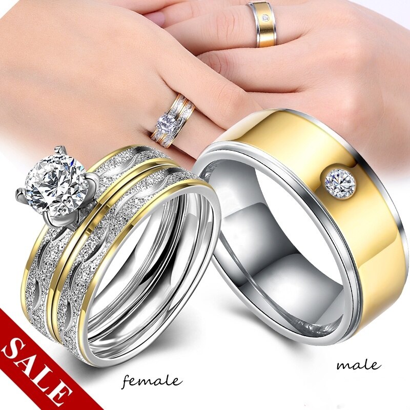 Parring - kvinder 1.5ct krystal forlovelsesring sæt mænd enkel enkelt guldring til elsker smykker