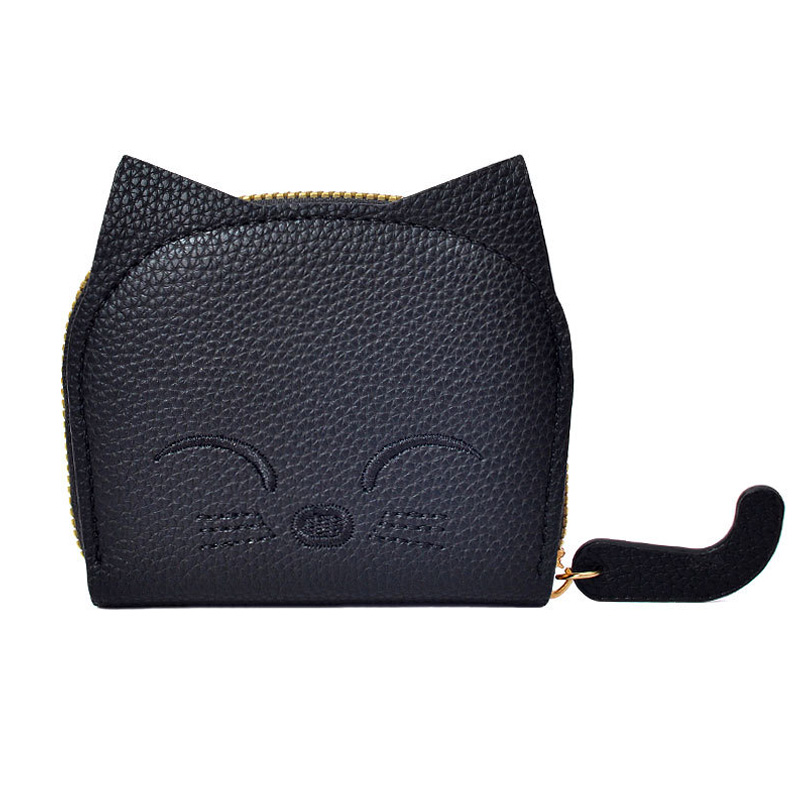 Cute Cat Wallet Women PU Leather Mini Purse Multi-Slot Credit ID Card Holder Cartoon Business Card Case Zipper Coin Bags Clutch: Beige