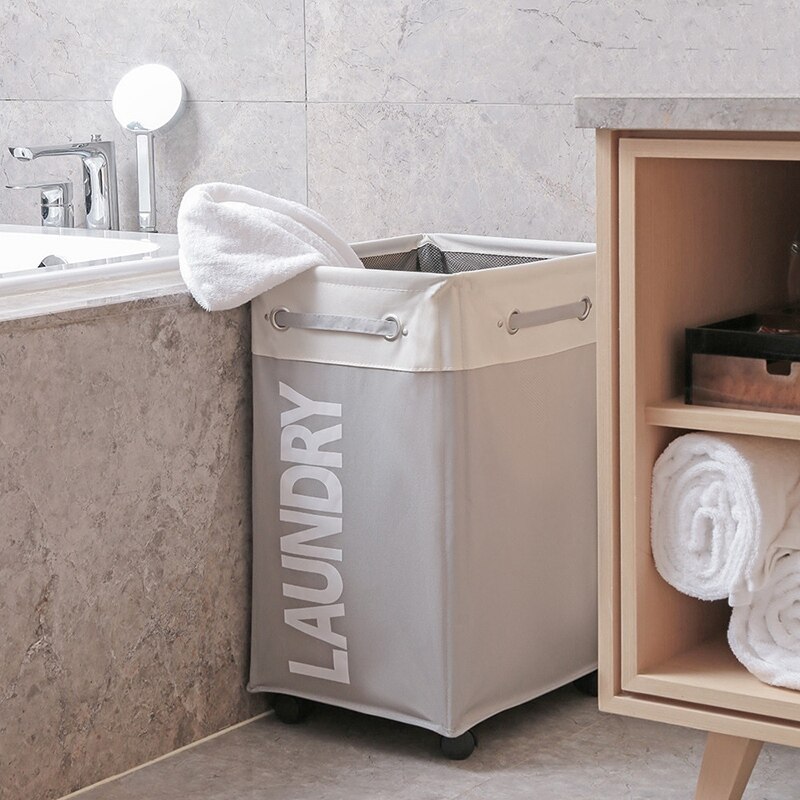 Snavset tøj vasketøjskurv sammenfoldelig opbevaringskurv med hjul til kontor vandtæt oxford badeværelse vaskeri hæmmer