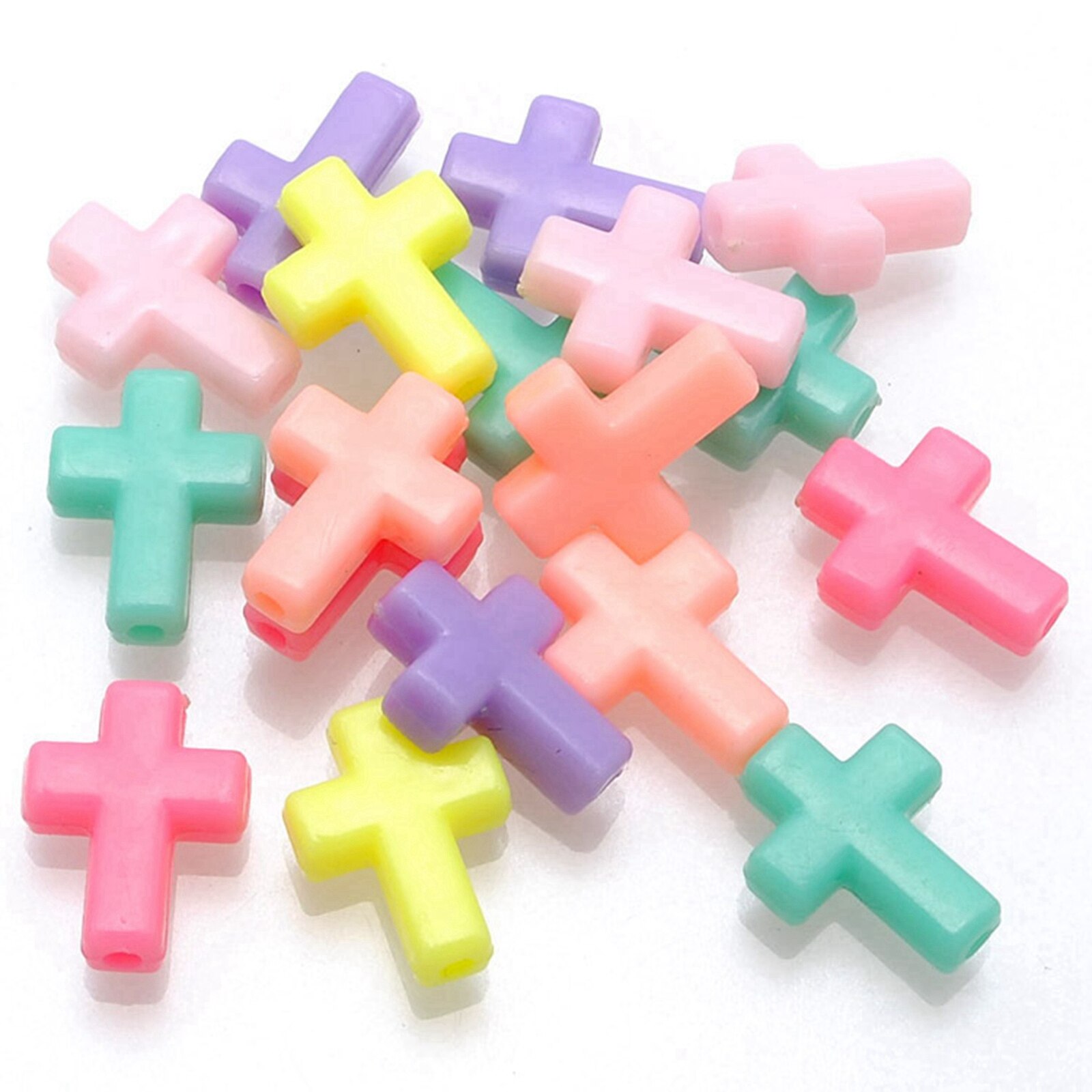 100 Mixed Pastel Color Acrylic Beads Charm Various Shape Flower Heart Kids Craft: Cross Beads 16X12mm