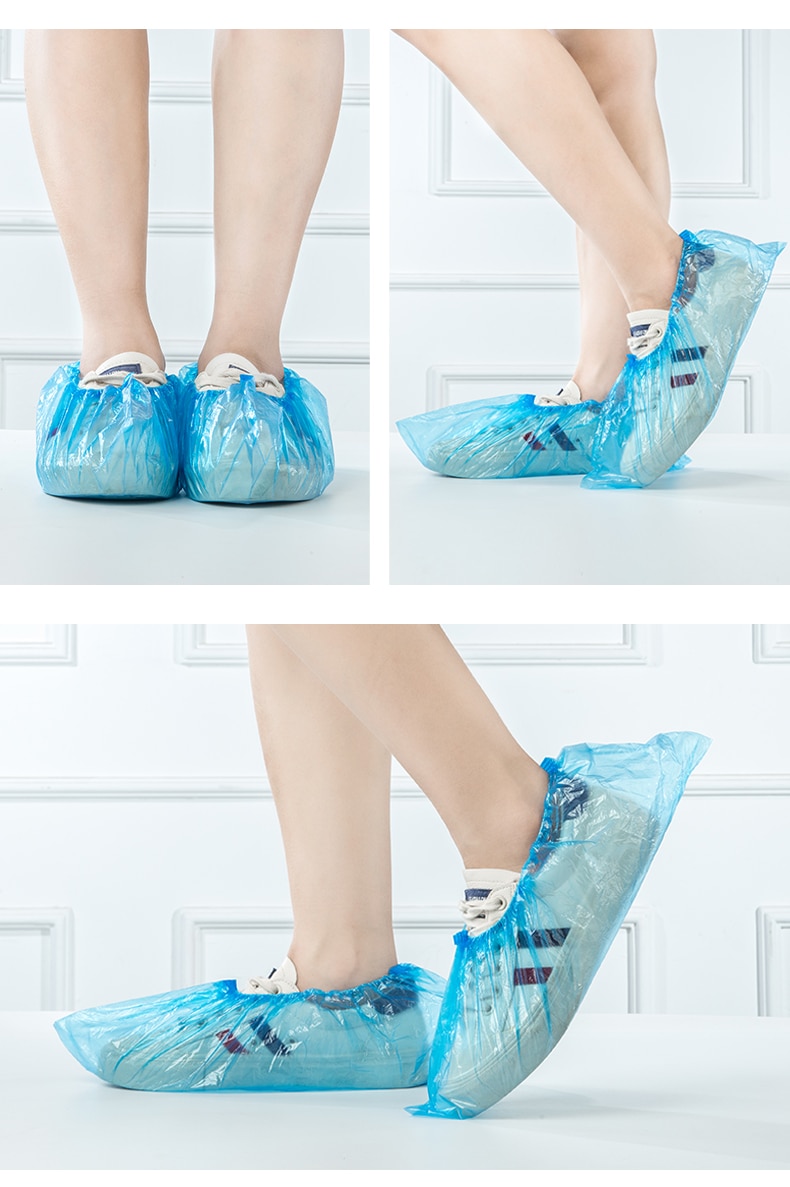 100 stk nyeste elastiske engangsskobetræk rengøring overtrækssko beskyttende plastik blå dame mænd sko betræk tykt skobetræk