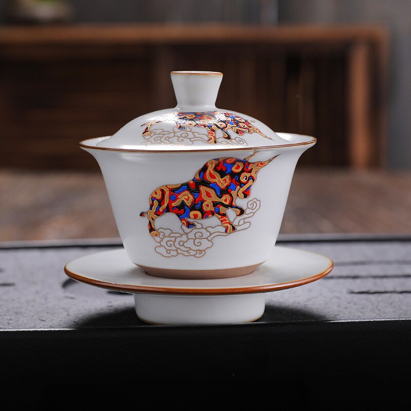 Chinese Traditions Gai Wan Ceramic Tea Sets PorcelainTeaware Tureen Sancai Tea Bowl Tea Cup and Tea Lid Set: I