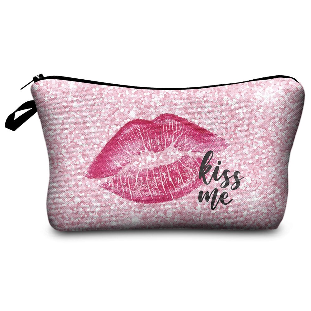 Who Cares Makeup Bags Women Cosmetic Bag Pink kiss Printing oiletry bag Cosmetics Pouchs For Travel make up bag: Default Title