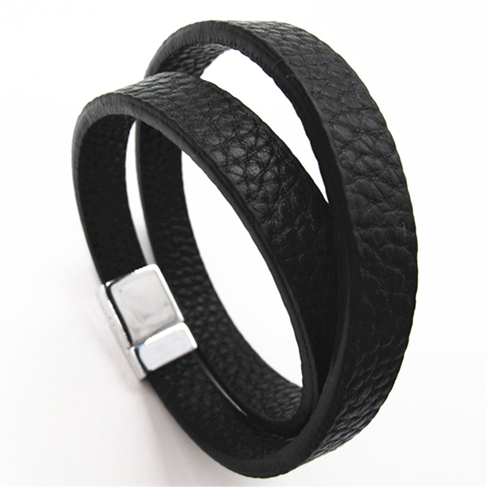 Multilayer Punk Black Wristband Retro Handmade Vintage Leather Men Leather Bracelets Cuff Bangle male Jewelry: style 1