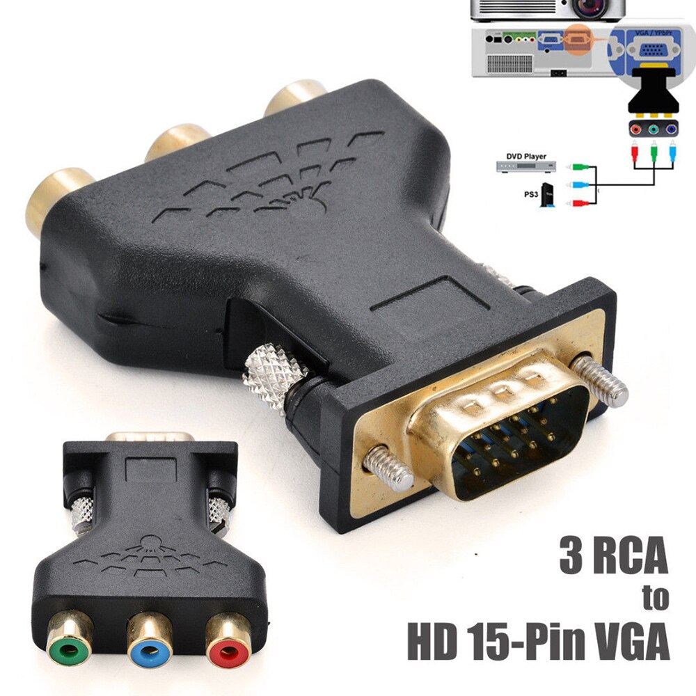 Vga til rca konnektor konverter han vga  to 3 rca rgb video hun til  hd 15- pin vga style komponent video jack adapter stik