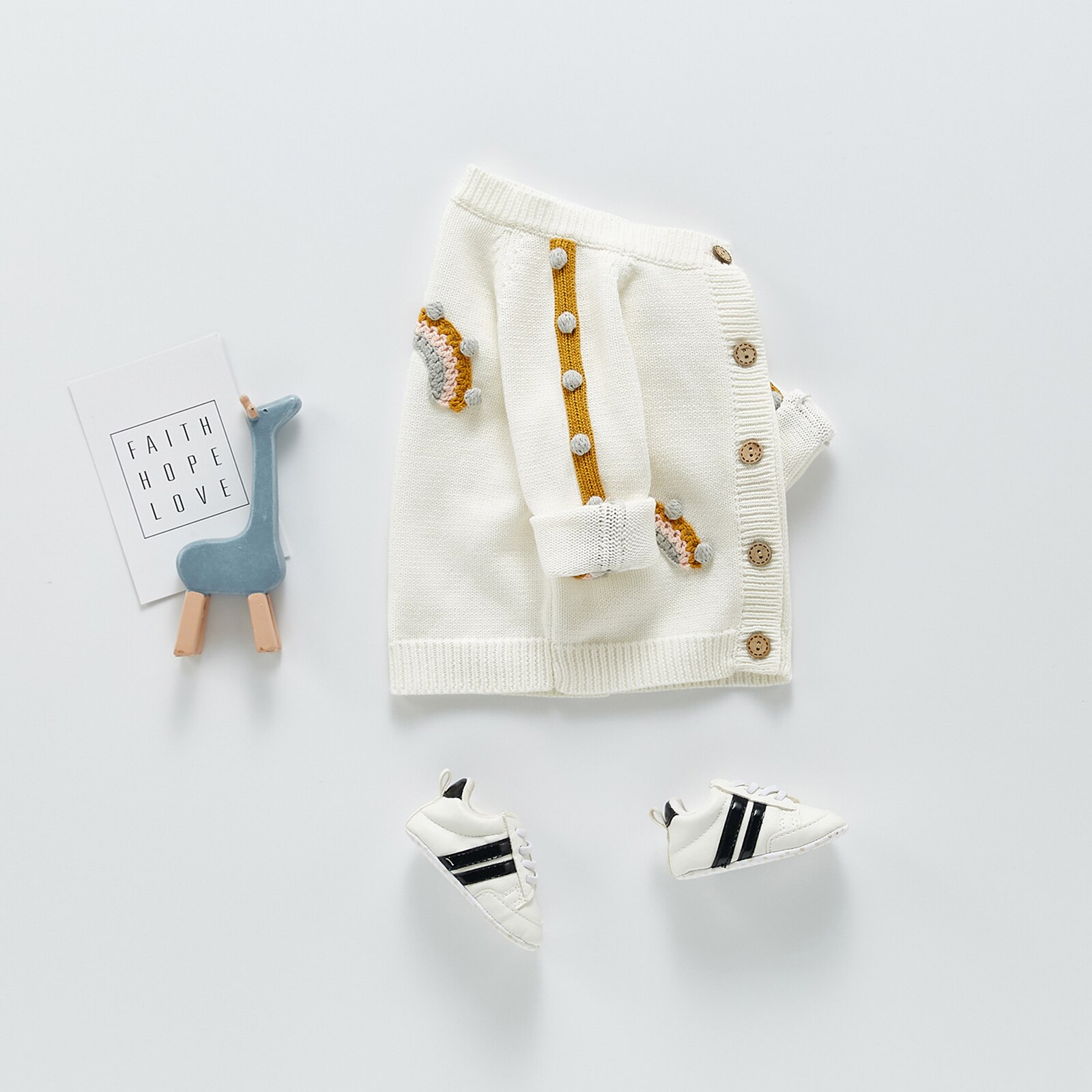 6M-3Y Baby Meisjes Trui Vest Regenboog Patroon Lange Mouw Jasje Knitwear Single-Breasted Herfst Casual Gebreide Vest
