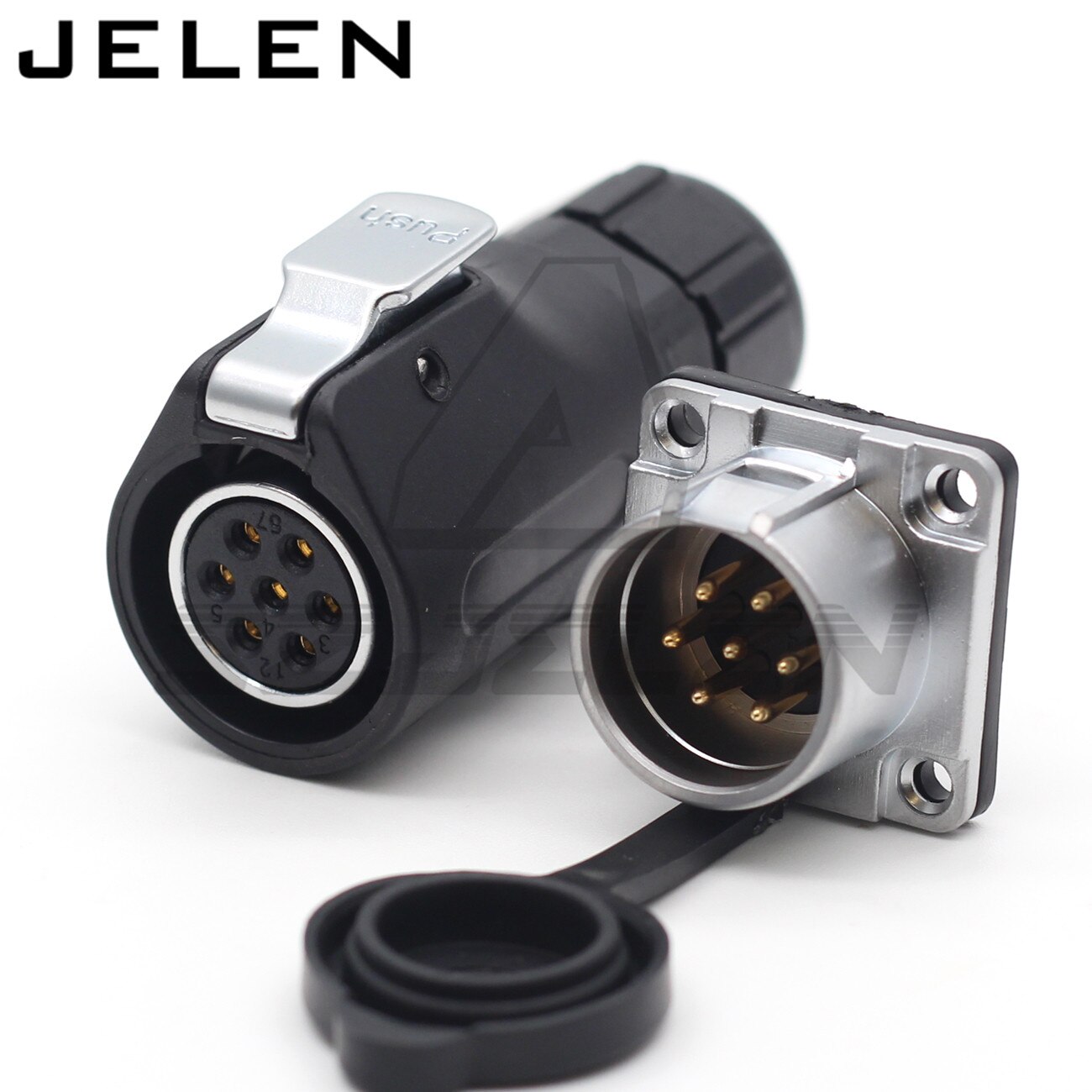 XHE20, IP67 2/3/4/5/6/7/8/9/10/12 pin Waterproof connector Square 4 holes panel mount connector power cable female plug socket: 7 pin