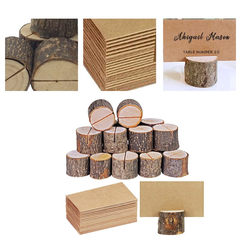 20 paires En Bois Naturel D'écorce Porte-Mémo Parti Décoratif Bois Pile Nom Porte-Cartes Menu D'anniversaire De Mariage Décor