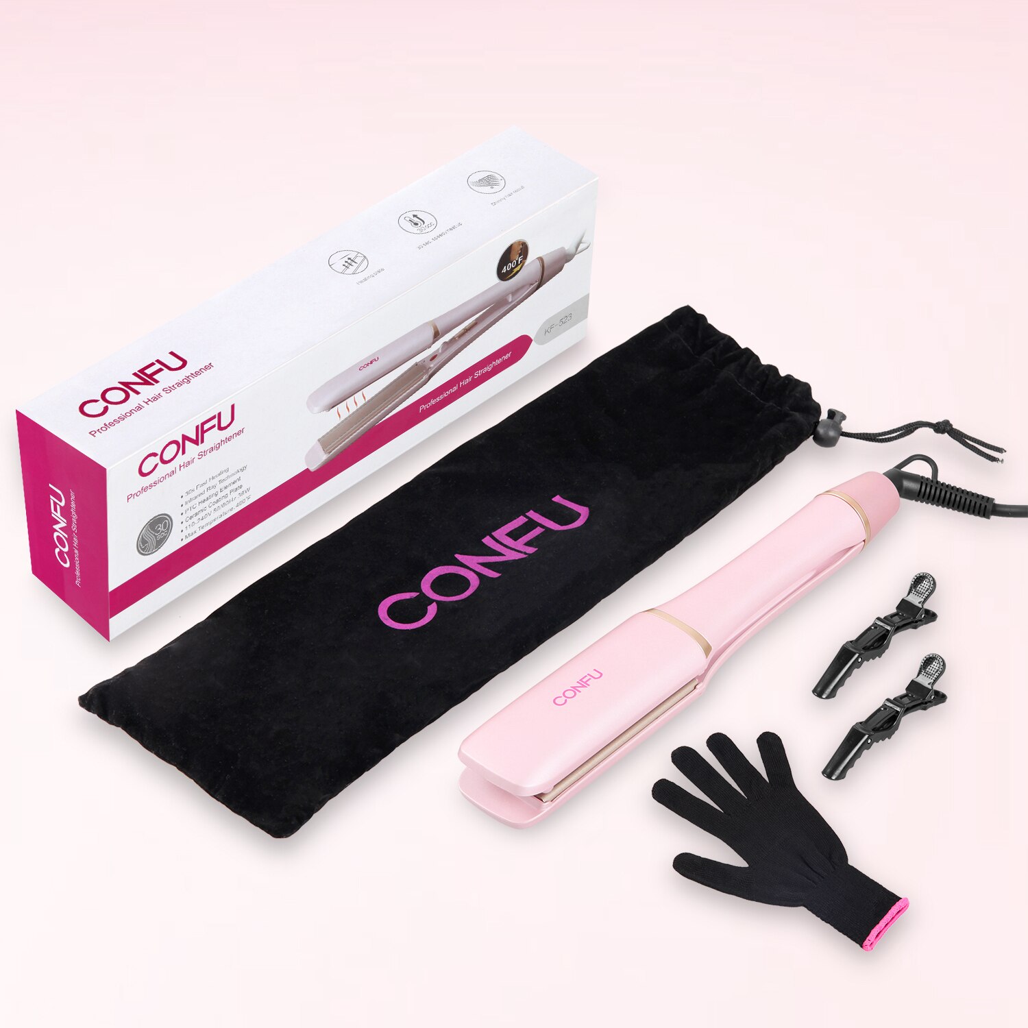 Alisador de pelo 2 en 1, rizador infrarrojo, control de temperatura plana, rizador de pelo, herramienta de cuidado de estilismo: EU