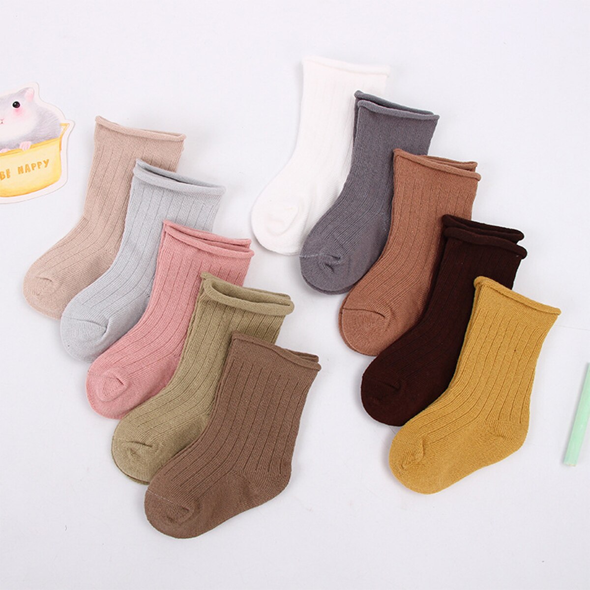 5Pcs Dikker Baby Sokken Peuter Meisjes Jongens Gebreide Floor Sokken Lente Herfst Warm Solid Losse Curling Rand sok