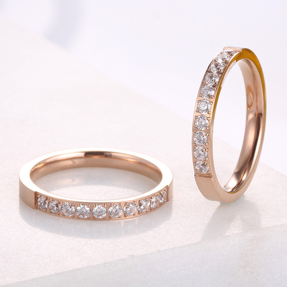 Hochwertige ringe in roséGold-farben mit aaa-zirkonia für damen und herren, aus edelstahl, Ideal für hochzeiten und valentinstag, farbecht.