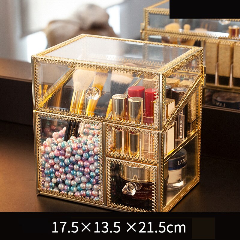 Opbergdoos Stofdicht Glas Opbergdoos Grote Capaciteit Lipstick Cosmetische Organizer Home Decoratie Make Container Opslag Lade: E