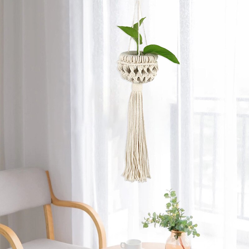 VICASKY 1pezzi Appendiabiti in Corda Di Cotone Intrecciata Cesto Per Fioriera in Macramè Beige Rete Per Vasi Da Appendere Cesto Intrecciato Per Piante Sospese