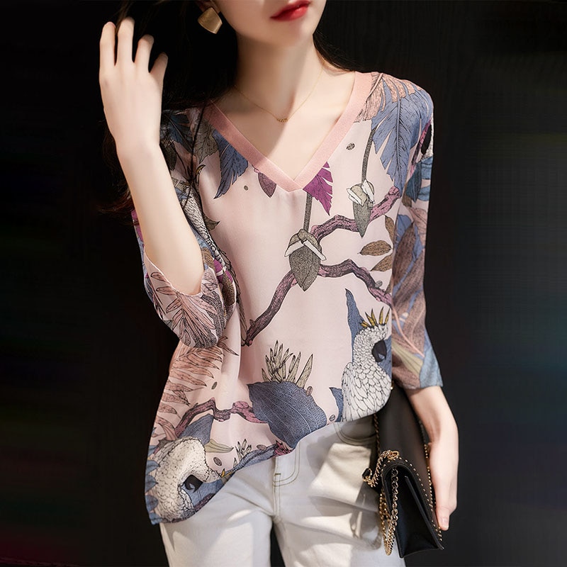 Bedrukt shirt met lange mouwen voor dames in Blauw