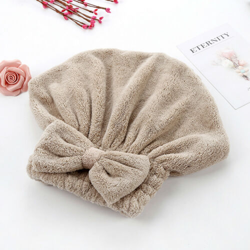 Snel drogende douche microvezel haarwikkel handdoek droog bad spa hoofdkap hoed effen strik droog haar handdoek: Koffie