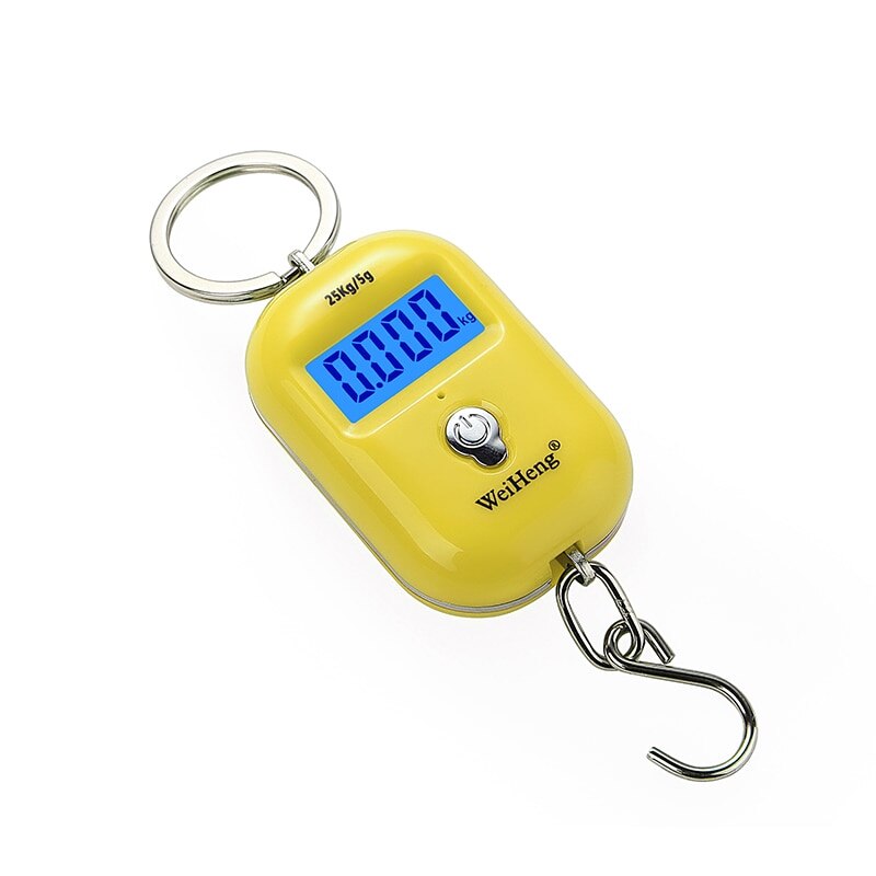 Mini Digital Scale Portable Luggage Scale with LCD Display 25Kg/55Lb Electronic Scale Pocket KeyChain Weight Hook Kitchen Weight: yellow