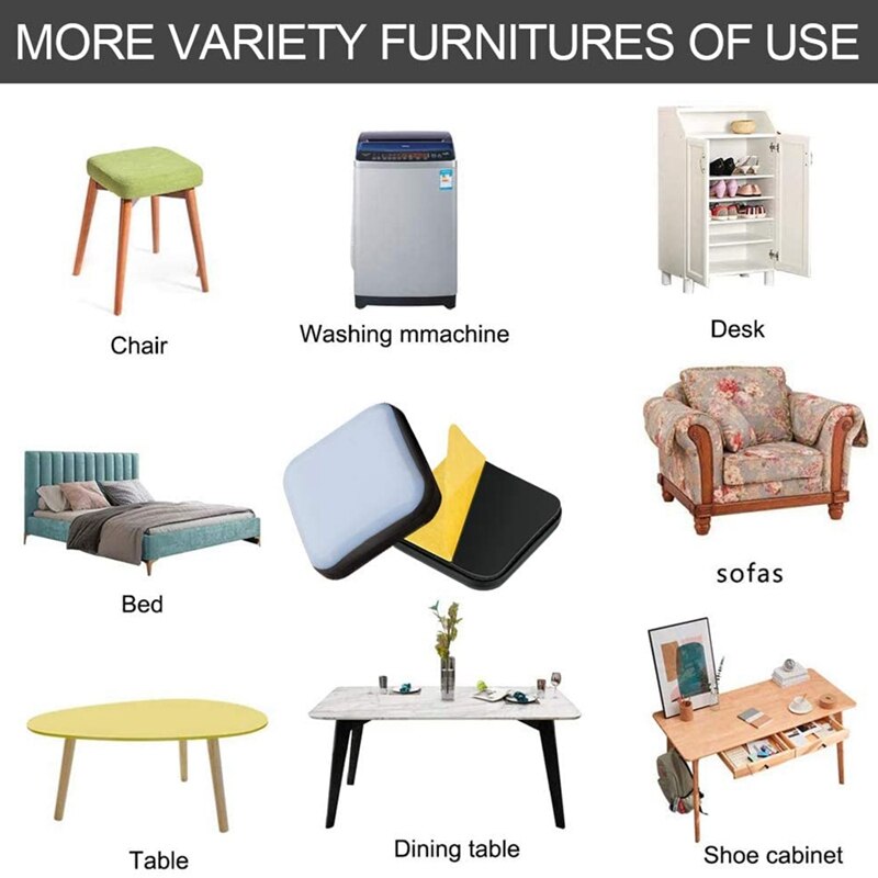 20 PCS Furniture Gliders Slider 25 x 25 mm PTFE Self Adhesive Furniture Moving Pads Square for Furniture Easy Movers