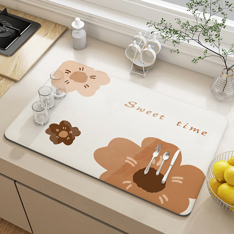Diatomeeën Modder Droogmat Super Absorberend Servies Bureau Afvoer Pads Tafel Placemat Drainer Tapijt Thee Cup Drinkhouder Keuken: 90x40 cm / Black