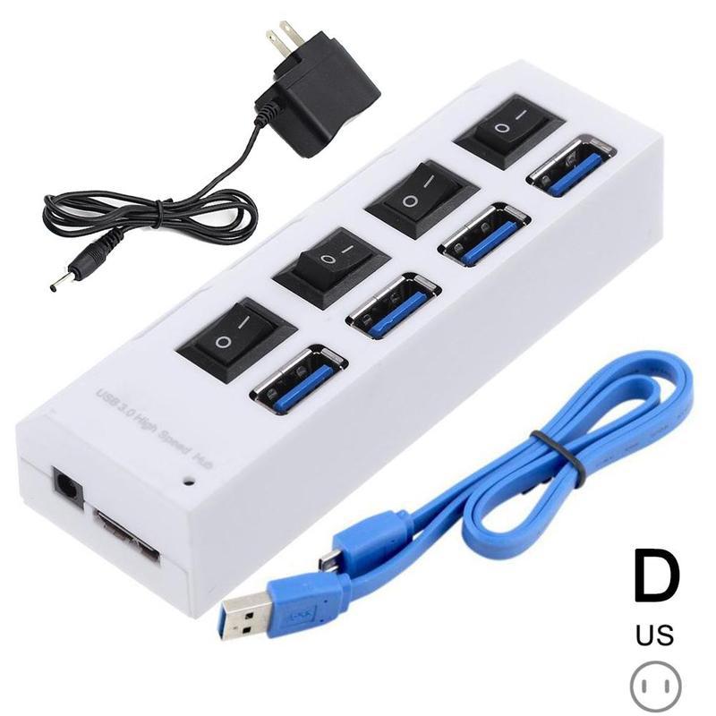 Usb 3.0 Hub 4 Port Usb Splitter Met Schakelaar 3 Meerdere Expander Gebruik Power Adapter 2.0 USB3 Hub Voor Pc: D