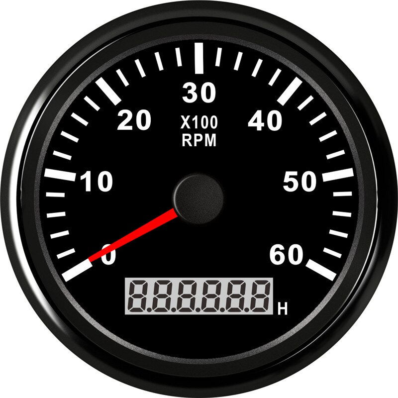 85mm vattentät marin båtvarvräknare mätare 8000 rpm 6000 rpm mätare med timmätare marin varvräknare 9v ~ 32v röd bakgrundsbelysning: Svart 6000 rpm