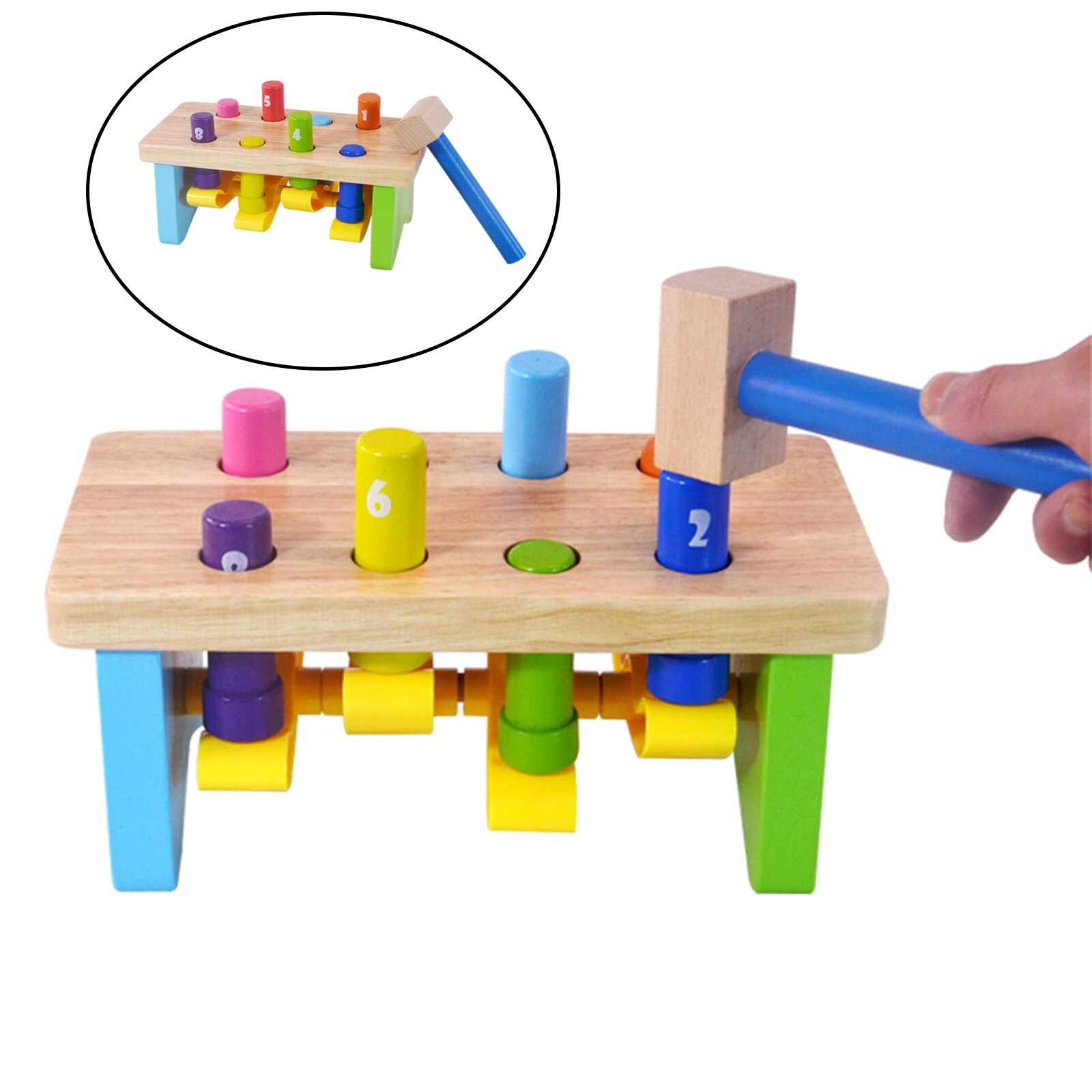 Wooden Hammer Bench - Pound a Peg with Wooden Hammer - great Hammering Baby Toy for Babies, 12months, 1, 2,3 Year Olds