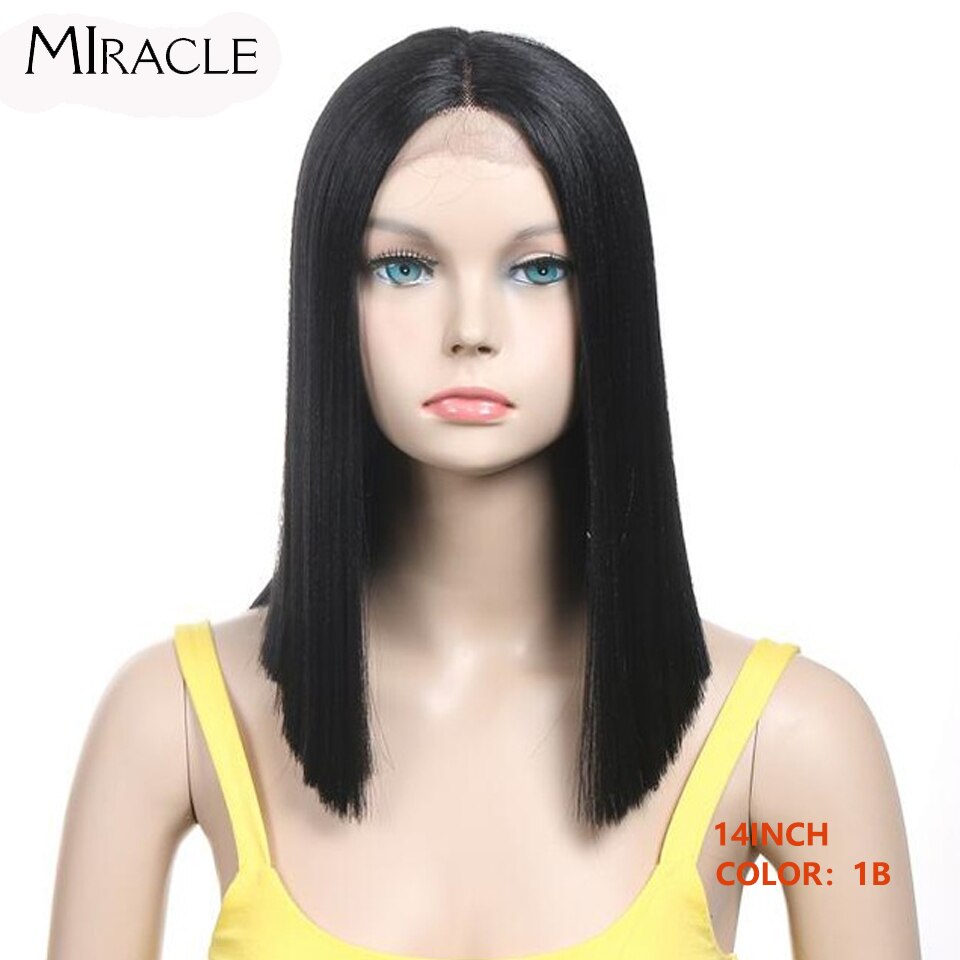 Bob Wig Synthetic Wig Short BOB 14 inches Synthetic Lace Wig Ombre Blonde Cosplay Wigs For Black Women Miracle Wig: #1B