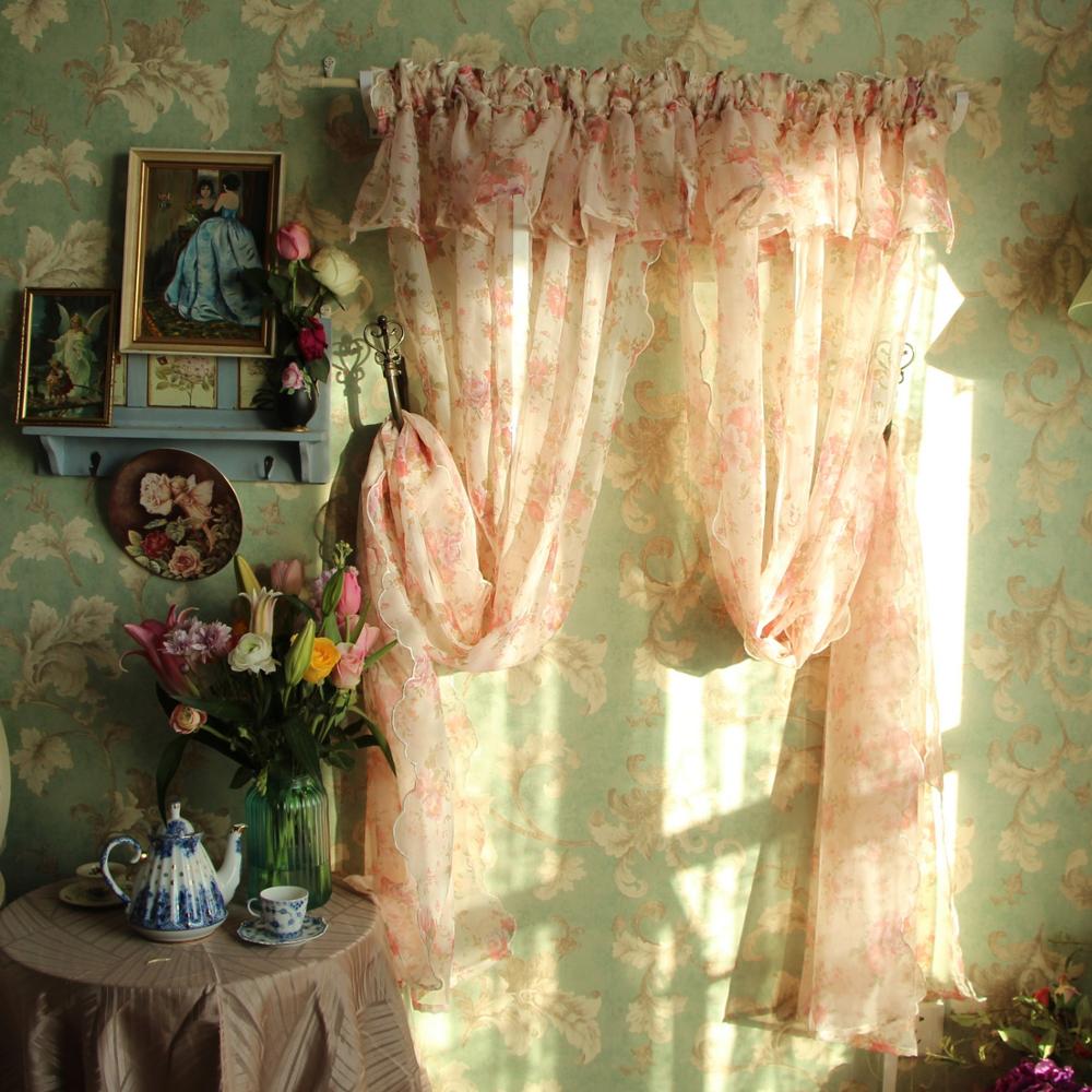 1 pcs Idyllic country style flower lotus leaf curtain head ribbon pull-down fan-shaped semicircular curtain gauze curtain