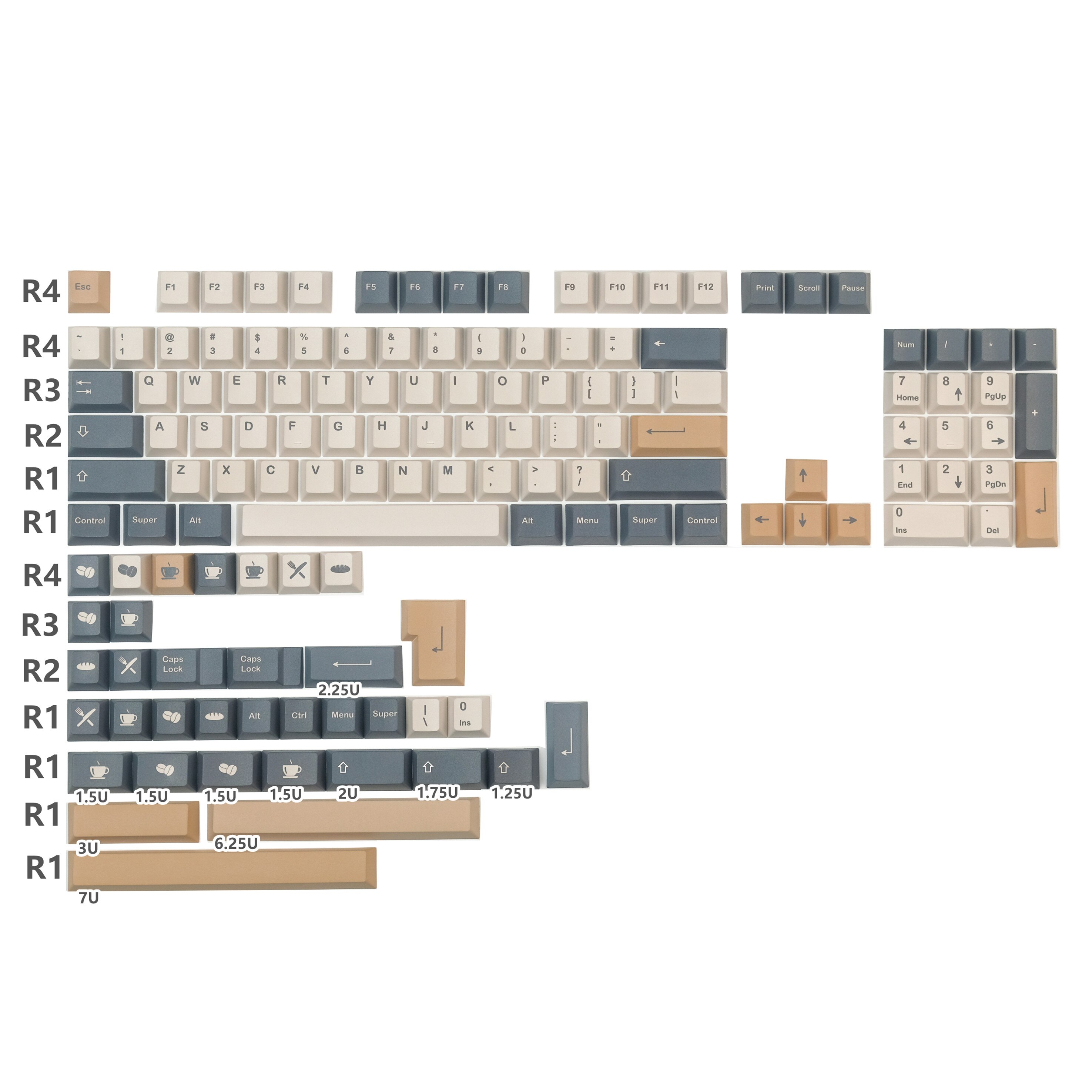 Mechanische Toetsenbord Keycaps Cafe Gmk Keycaps Cherry Profiel Key Caps 140 Toetsen-Set Keycap Met 2U 1.75U Shift GK61 GK64 980: Cafe Keycaps