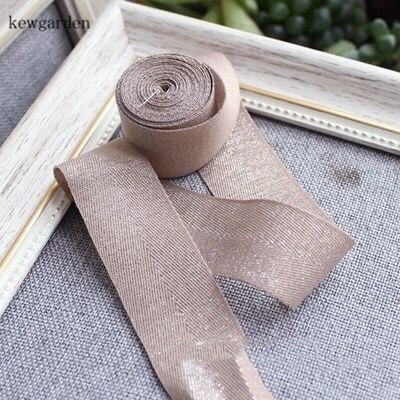 Kewgarden 1 " 3/8 " gouden draad matte textuur satijnen linten handgemaakte tape diy strik lint verpakking lint 5 meter: Khaki / 25mm