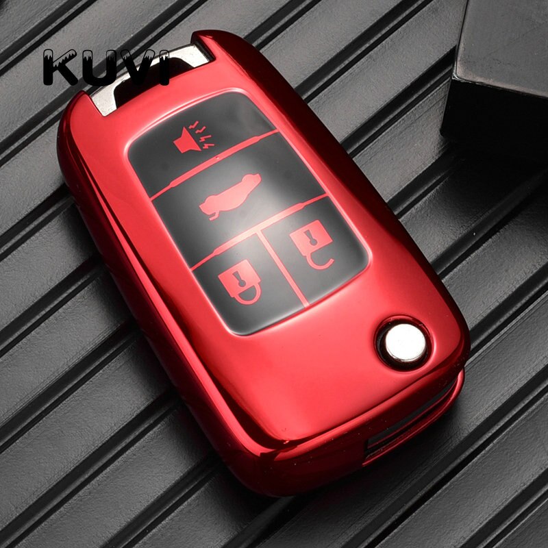 TPU Car Folding Key Case Cover For Chevrolet Cruze Aveo Trax Sail Malibu Captiva Opel Vauxhall Astra J Corsa Insignia Mokka: 4 button-red