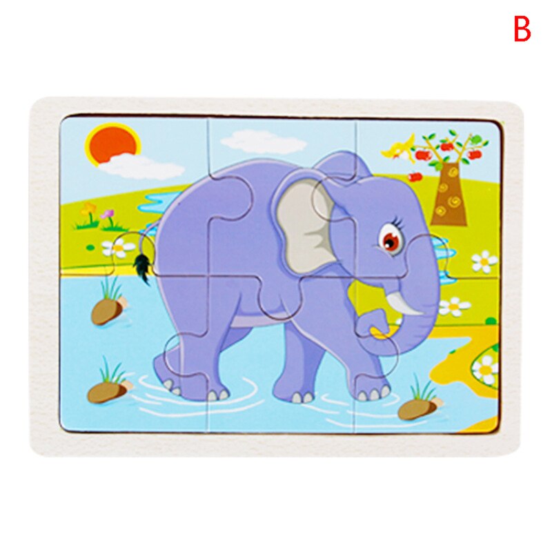 6 Kleine Stuk Kids Toy Houten Puzzel Houten 3D Puzzel Voor Kinderen Baby Cartoon Dier Puzzels Educatief Speelgoed: B
