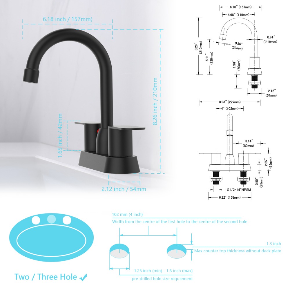 1 zinc alloy material faucet, 4-inch basin faucet, suitable for modern and cold styles in bathrooms and toilets
