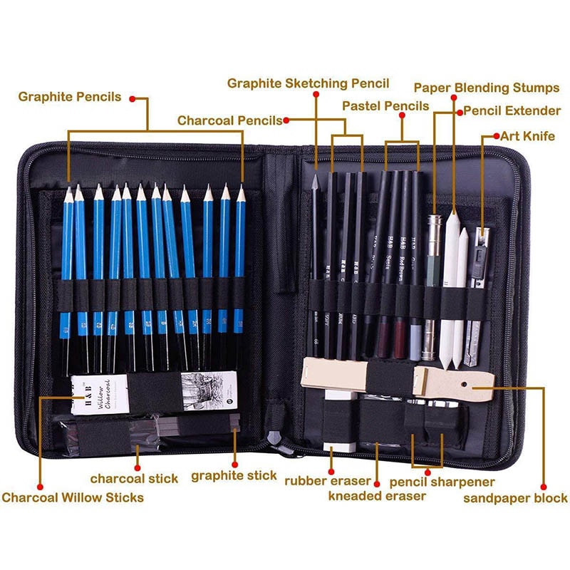 40pcs Set Sketching Pencils Drawing Sketch Kit Graphite For Artist Engineering UY8